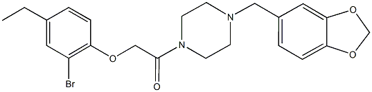 2-[4-(1,3-benzodioxol-5-ylmethyl)-1-piperazinyl]-2-oxoethyl 2-bromo-4-ethylphenyl ether 结构式