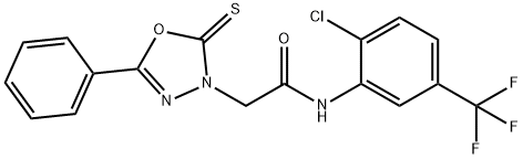 N-[2-chloro-5-(trifluoromethyl)phenyl]-2-(5-phenyl-2-thioxo-1,3,4-oxadiazol-3(2H)-yl)acetamide 结构式