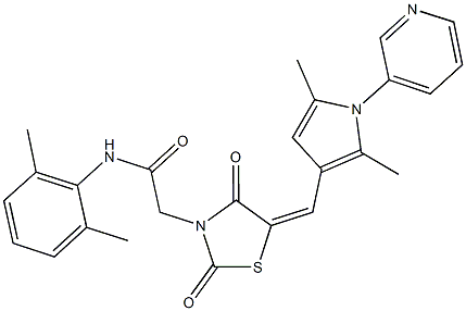 N-(2,6-dimethylphenyl)-2-(5-{[2,5-dimethyl-1-(3-pyridinyl)-1H-pyrrol-3-yl]methylene}-2,4-dioxo-1,3-thiazolidin-3-yl)acetamide 结构式