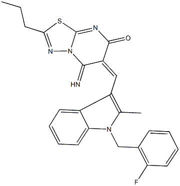 6-{[1-(2-fluorobenzyl)-2-methyl-1H-indol-3-yl]methylene}-5-imino-2-propyl-5,6-dihydro-7H-[1,3,4]thiadiazolo[3,2-a]pyrimidin-7-one 结构式