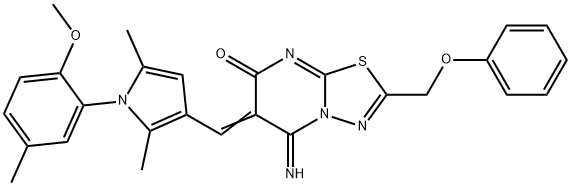 5-imino-6-{[1-(2-methoxy-5-methylphenyl)-2,5-dimethyl-1H-pyrrol-3-yl]methylene}-2-(phenoxymethyl)-5,6-dihydro-7H-[1,3,4]thiadiazolo[3,2-a]pyrimidin-7-one 结构式