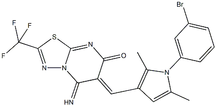 6-{[1-(3-bromophenyl)-2,5-dimethyl-1H-pyrrol-3-yl]methylene}-5-imino-2-(trifluoromethyl)-5,6-dihydro-7H-[1,3,4]thiadiazolo[3,2-a]pyrimidin-7-one 结构式