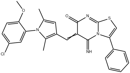 6-{[1-(5-chloro-2-methoxyphenyl)-2,5-dimethyl-1H-pyrrol-3-yl]methylene}-5-imino-3-phenyl-5,6-dihydro-7H-[1,3]thiazolo[3,2-a]pyrimidin-7-one 结构式