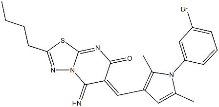6-{[1-(3-bromophenyl)-2,5-dimethyl-1H-pyrrol-3-yl]methylene}-2-butyl-5-imino-5,6-dihydro-7H-[1,3,4]thiadiazolo[3,2-a]pyrimidin-7-one 结构式