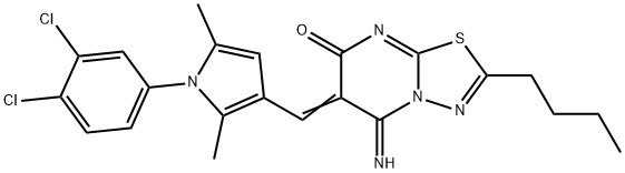 2-butyl-6-{[1-(3,4-dichlorophenyl)-2,5-dimethyl-1H-pyrrol-3-yl]methylene}-5-imino-5,6-dihydro-7H-[1,3,4]thiadiazolo[3,2-a]pyrimidin-7-one 结构式