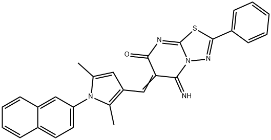 6-{[2,5-dimethyl-1-(2-naphthyl)-1H-pyrrol-3-yl]methylene}-5-imino-2-phenyl-5,6-dihydro-7H-[1,3,4]thiadiazolo[3,2-a]pyrimidin-7-one 结构式