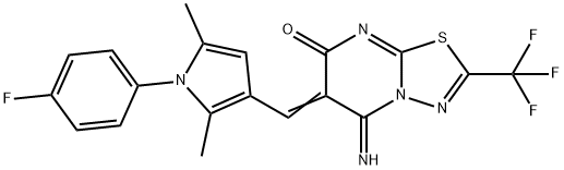 6-{[1-(4-fluorophenyl)-2,5-dimethyl-1H-pyrrol-3-yl]methylene}-5-imino-2-(trifluoromethyl)-5,6-dihydro-7H-[1,3,4]thiadiazolo[3,2-a]pyrimidin-7-one 结构式