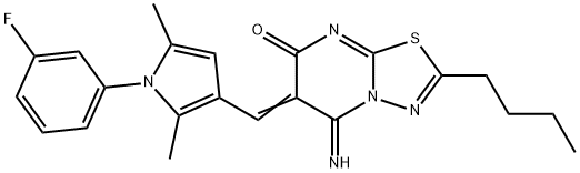 2-butyl-6-{[1-(3-fluorophenyl)-2,5-dimethyl-1H-pyrrol-3-yl]methylene}-5-imino-5,6-dihydro-7H-[1,3,4]thiadiazolo[3,2-a]pyrimidin-7-one 结构式