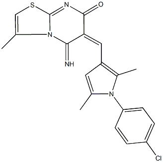 6-{[1-(4-chlorophenyl)-2,5-dimethyl-1H-pyrrol-3-yl]methylene}-5-imino-3-methyl-5,6-dihydro-7H-[1,3]thiazolo[3,2-a]pyrimidin-7-one 结构式