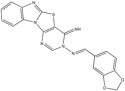 N-(1,3-benzodioxol-5-ylmethylene)-N-(4-iminopyrimido[4',5':4,5][1,3]thiazolo[3,2-a]benzimidazol-3(4H)-yl)amine 结构式