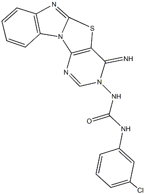 N-(3-chlorophenyl)-N'-(4-iminopyrimido[4',5':4,5][1,3]thiazolo[3,2-a]benzimidazol-3(4H)-yl)urea 结构式