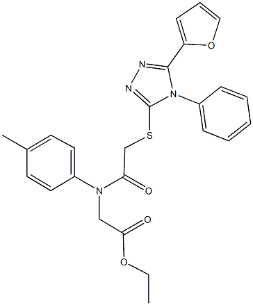 ethyl [({[5-(2-furyl)-4-phenyl-4H-1,2,4-triazol-3-yl]sulfanyl}acetyl)-4-methylanilino]acetate 结构式