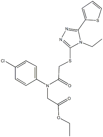 ethyl [4-chloro({[4-ethyl-5-(2-thienyl)-4H-1,2,4-triazol-3-yl]sulfanyl}acetyl)anilino]acetate 结构式