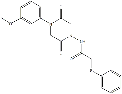 N-[4-(3-methoxyphenyl)-2,5-dioxo-1-piperazinyl]-2-(phenylsulfanyl)acetamide 结构式