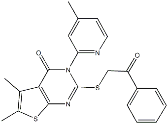 5,6-dimethyl-3-(4-methyl-2-pyridinyl)-2-[(2-oxo-2-phenylethyl)sulfanyl]thieno[2,3-d]pyrimidin-4(3H)-one 结构式