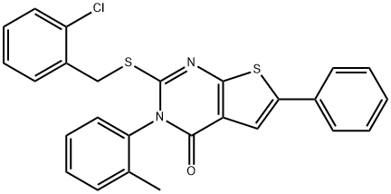 2-[(2-chlorobenzyl)sulfanyl]-3-(2-methylphenyl)-6-phenylthieno[2,3-d]pyrimidin-4(3H)-one 结构式