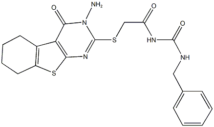 N-{[(3-amino-4-oxo-3,4,5,6,7,8-hexahydro[1]benzothieno[2,3-d]pyrimidin-2-yl)sulfanyl]acetyl}-N'-benzylurea 结构式