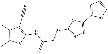 N-(3-cyano-4,5-dimethyl-2-thienyl)-2-{[5-(2-furyl)-1,3,4-oxadiazol-2-yl]sulfanyl}acetamide 结构式