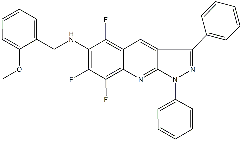 N-(2-methoxybenzyl)-N-(5,7,8-trifluoro-1,3-diphenyl-1H-pyrazolo[3,4-b]quinolin-6-yl)amine 结构式