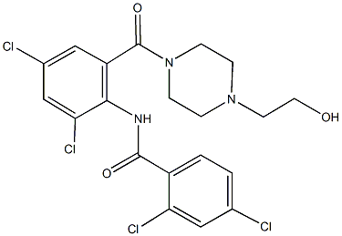 2,4-dichloro-N-(2,4-dichloro-6-{[4-(2-hydroxyethyl)-1-piperazinyl]carbonyl}phenyl)benzamide 结构式