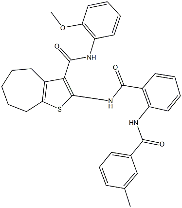 N-(2-methoxyphenyl)-2-({2-[(3-methylbenzoyl)amino]benzoyl}amino)-5,6,7,8-tetrahydro-4H-cyclohepta[b]thiophene-3-carboxamide 结构式