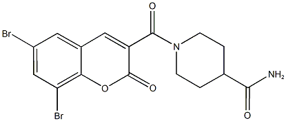 1-[(6,8-dibromo-2-oxo-2H-chromen-3-yl)carbonyl]-4-piperidinecarboxamide 结构式