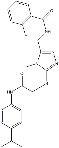 2-fluoro-N-[(5-{[2-(4-isopropylanilino)-2-oxoethyl]sulfanyl}-4-methyl-4H-1,2,4-triazol-3-yl)methyl]benzamide 结构式