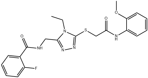 N-[(4-ethyl-5-{[2-(2-methoxyanilino)-2-oxoethyl]sulfanyl}-4H-1,2,4-triazol-3-yl)methyl]-2-fluorobenzamide 结构式