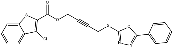 4-[(5-phenyl-1,3,4-oxadiazol-2-yl)sulfanyl]but-2-ynyl 3-chloro-1-benzothiophene-2-carboxylate 结构式