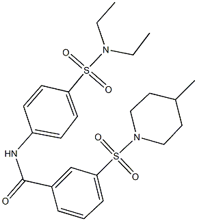 N-{4-[(diethylamino)sulfonyl]phenyl}-3-[(4-methyl-1-piperidinyl)sulfonyl]benzamide 结构式