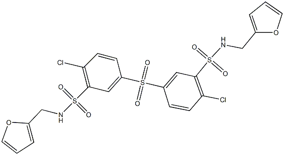 2-chloro-5-[(4-chloro-3-{[(2-furylmethyl)amino]sulfonyl}phenyl)sulfonyl]-N-(2-furylmethyl)benzenesulfonamide 结构式
