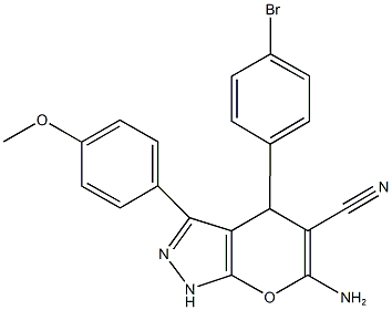 6-amino-4-(4-bromophenyl)-3-(4-methoxyphenyl)-1,4-dihydropyrano[2,3-c]pyrazole-5-carbonitrile 结构式