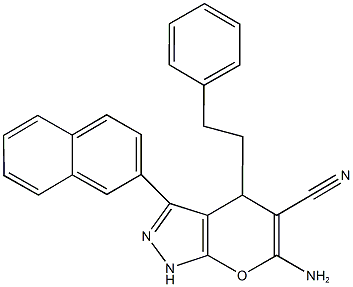 6-amino-3-(2-naphthyl)-4-(2-phenylethyl)-1,4-dihydropyrano[2,3-c]pyrazole-5-carbonitrile 结构式