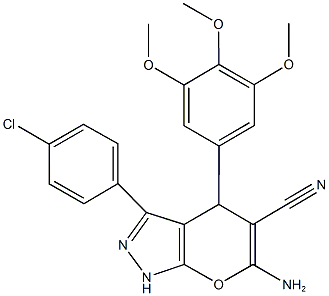 6-amino-3-(4-chlorophenyl)-4-(3,4,5-trimethoxyphenyl)-1,4-dihydropyrano[2,3-c]pyrazole-5-carbonitrile 结构式