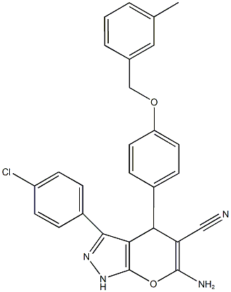 6-amino-3-(4-chlorophenyl)-4-{4-[(3-methylbenzyl)oxy]phenyl}-1,4-dihydropyrano[2,3-c]pyrazole-5-carbonitrile 结构式