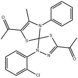 1-[3-acetyl-1-(2-chlorophenyl)-8-methyl-9-phenyl-4,6-dithia-1,2,9-triazaspiro[4.4]nona-2,7-dien-7-yl]ethanone 结构式