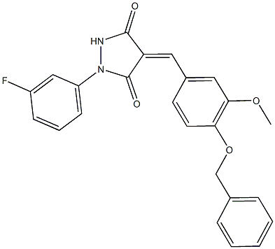 4-[4-(benzyloxy)-3-methoxybenzylidene]-1-(3-fluorophenyl)-3,5-pyrazolidinedione 结构式