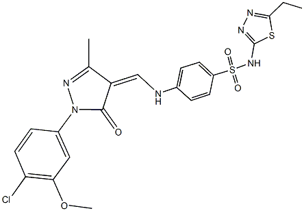 4-({[1-(4-chloro-3-methoxyphenyl)-3-methyl-5-oxo-1,5-dihydro-4H-pyrazol-4-ylidene]methyl}amino)-N-(5-ethyl-1,3,4-thiadiazol-2-yl)benzenesulfonamide 结构式