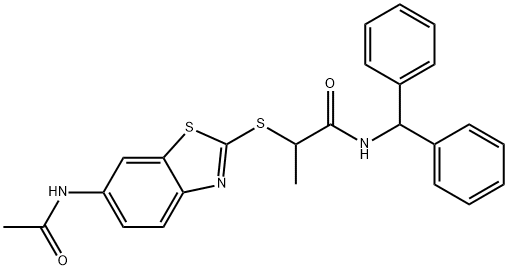 2-{[6-(acetylamino)-1,3-benzothiazol-2-yl]sulfanyl}-N-benzhydrylpropanamide 结构式
