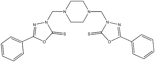 5-phenyl-3-({4-[(5-phenyl-2-thioxo-1,3,4-oxadiazol-3(2H)-yl)methyl]-1-piperazinyl}methyl)-1,3,4-oxadiazole-2(3H)-thione 结构式