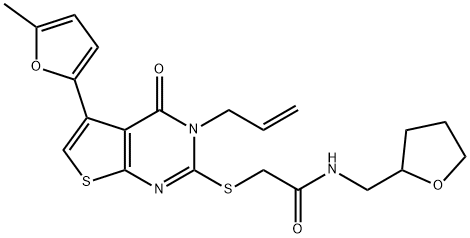 2-{[3-allyl-5-(5-methyl-2-furyl)-4-oxo-3,4-dihydrothieno[2,3-d]pyrimidin-2-yl]sulfanyl}-N-(tetrahydro-2-furanylmethyl)acetamide 结构式