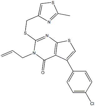 3-allyl-5-(4-chlorophenyl)-2-{[(2-methyl-1,3-thiazol-4-yl)methyl]sulfanyl}thieno[2,3-d]pyrimidin-4(3H)-one 结构式