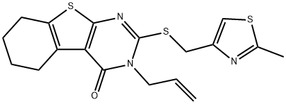 3-allyl-2-{[(2-methyl-1,3-thiazol-4-yl)methyl]sulfanyl}-5,6,7,8-tetrahydro[1]benzothieno[2,3-d]pyrimidin-4(3H)-one 结构式