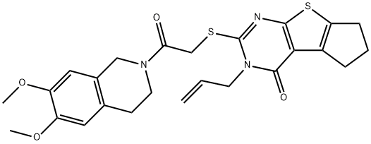 3-allyl-2-{[2-(6,7-dimethoxy-3,4-dihydro-2(1H)-isoquinolinyl)-2-oxoethyl]sulfanyl}-3,5,6,7-tetrahydro-4H-cyclopenta[4,5]thieno[2,3-d]pyrimidin-4-one 结构式