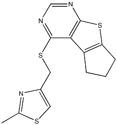 6,7-dihydro-5H-cyclopenta[4,5]thieno[2,3-d]pyrimidin-4-yl (2-methyl-1,3-thiazol-4-yl)methyl sulfide 结构式