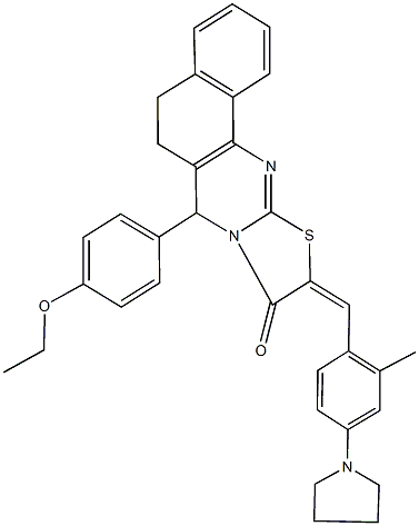 7-(4-ethoxyphenyl)-10-[2-methyl-4-(1-pyrrolidinyl)benzylidene]-5,7-dihydro-6H-benzo[h][1,3]thiazolo[2,3-b]quinazolin-9(10H)-one 结构式