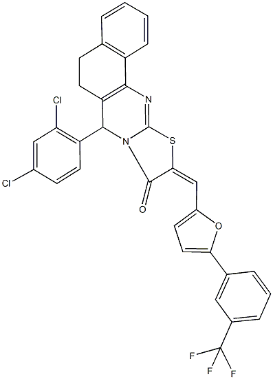 7-(2,4-dichlorophenyl)-10-({5-[3-(trifluoromethyl)phenyl]-2-furyl}methylene)-5,7-dihydro-6H-benzo[h][1,3]thiazolo[2,3-b]quinazolin-9(10H)-one 结构式