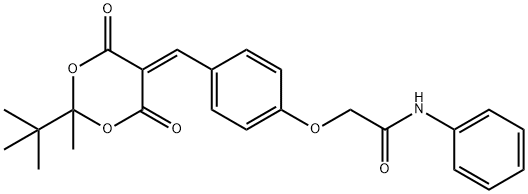 2-{4-[(2-tert-butyl-2-methyl-4,6-dioxo-1,3-dioxan-5-ylidene)methyl]phenoxy}-N-phenylacetamide 结构式