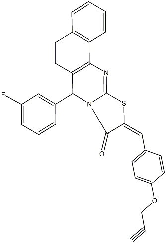 7-(3-fluorophenyl)-10-[4-(2-propynyloxy)benzylidene]-5,7-dihydro-6H-benzo[h][1,3]thiazolo[2,3-b]quinazolin-9(10H)-one 结构式