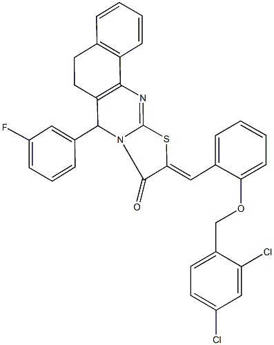 10-{2-[(2,4-dichlorobenzyl)oxy]benzylidene}-7-(3-fluorophenyl)-5,7-dihydro-6H-benzo[h][1,3]thiazolo[2,3-b]quinazolin-9(10H)-one 结构式